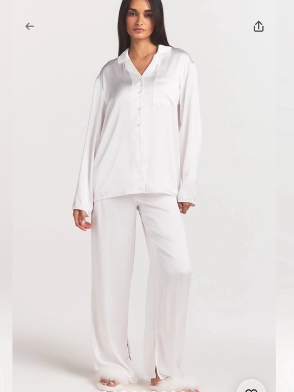 SKIMS NWT Woven Shine Long Pajama Sleep Set - Ivory